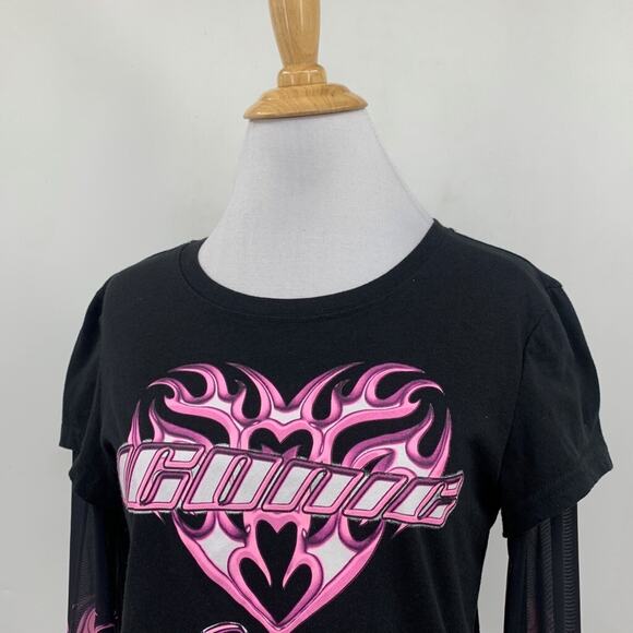 Barbie Top Womens L large Black Cropped Logo Mesh Long Sleeve Y2K Layered *READ - Picture 5 of 14